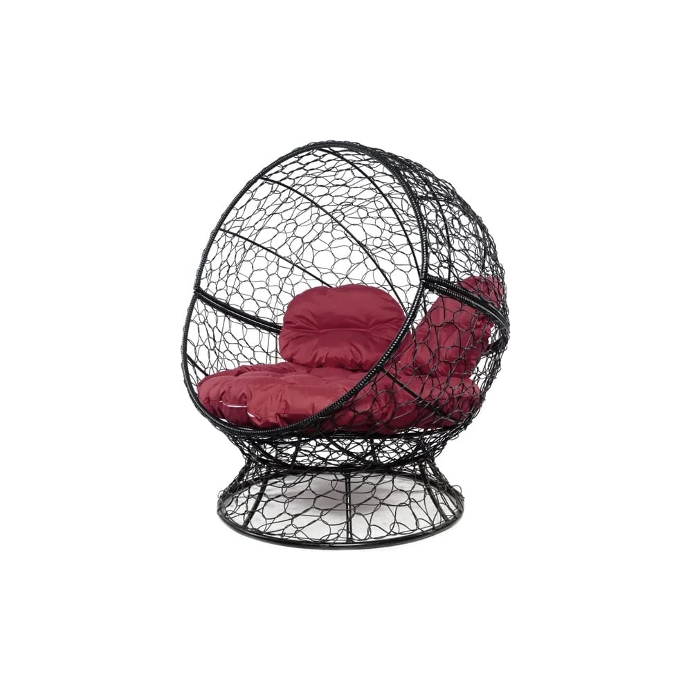 Изображение товара Кресло M-GROUP АПЕЛЬСИН с ротангом черное и бордовой подушкой