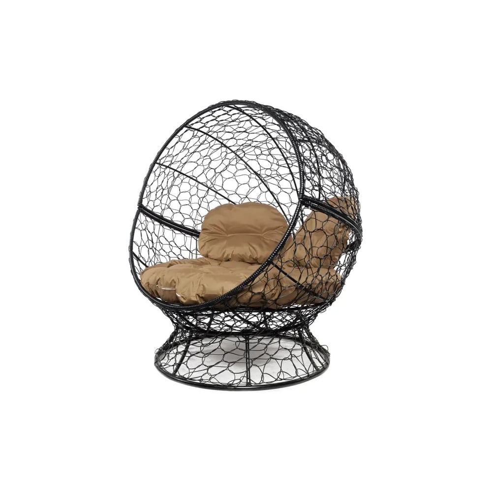 Изображение товара Кресло M-GROUP АПЕЛЬСИН с ротангом черное Бежевая подушка комфортное