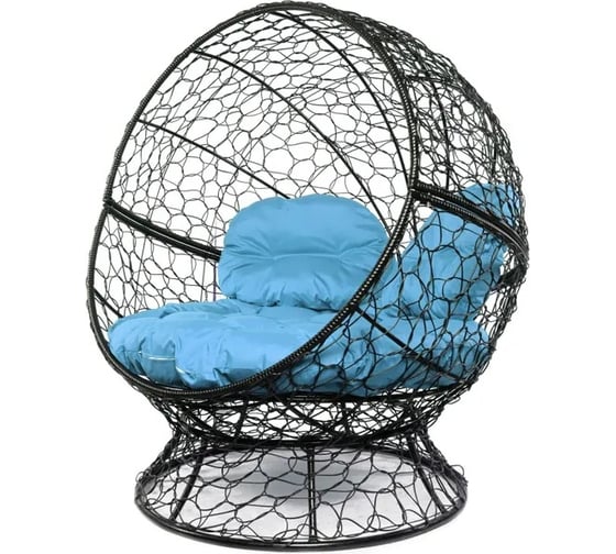 Изображение товара Кресло M-GROUP АПЕЛЬСИН с ротангом чёрное, голубая подушка 11520403
