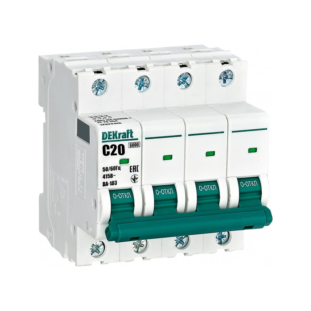 Изображение товара Автоматический выключатель DEKraft 4Р 20А ВА-103 для DIN-рейки IP20