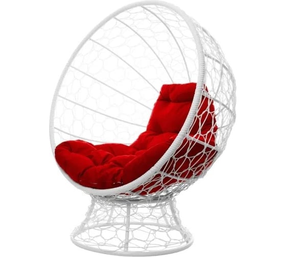 Изображение товара Кресло M-GROUP КОКОС на подставке с ротангом белое, красная подушка 11590106