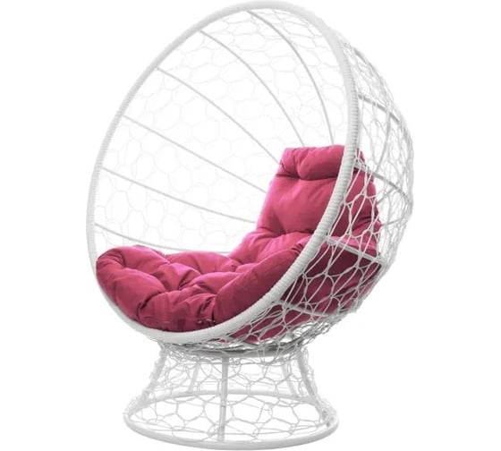Изображение товара Кресло M-GROUP КОКОС на подставке с ротангом белое, розовая подушка 11590108