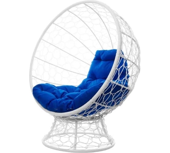 Изображение товара Кресло M-GROUP КОКОС на подставке с ротангом белое, синяя подушка 11590110