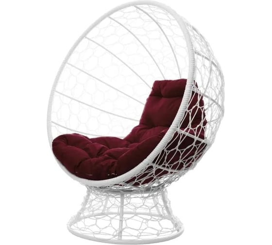 Изображение товара Кресло M-GROUP КОКОС на подставке с ротангом белое, бордовая подушка 11590102