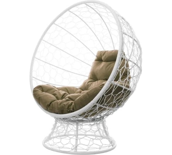 Изображение товара Кресло M-GROUP КОКОС на подставке с ротангом белое, бежевая подушка 11590101