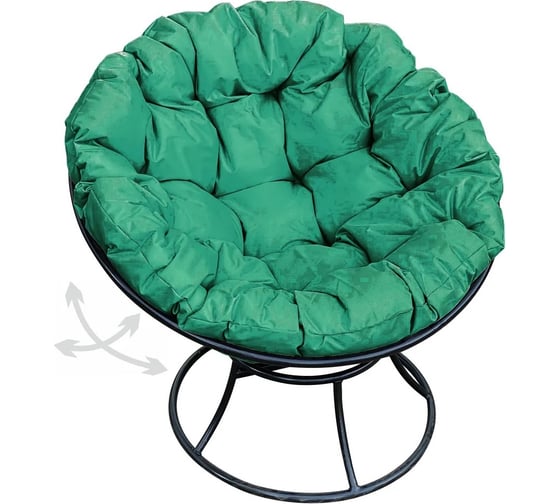 Изображение товара Кресло M-GROUP ПАПАСАН пружинка без ротанга чёрное, зелёная подушка 12040404