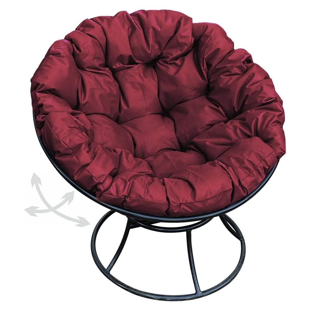 Изображение товара Кресло M-GROUP ПАПАСАН пружинка без ротанга черное бордовая подушка