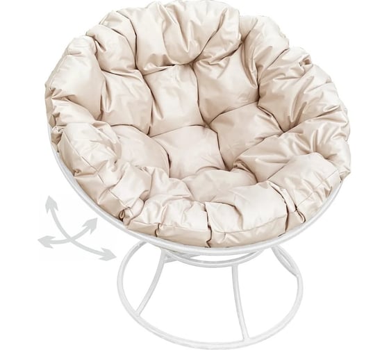 Изображение товара Кресло M-GROUP ПАПАСАН пружинка без ротанга белое, бежевая подушка 12040101