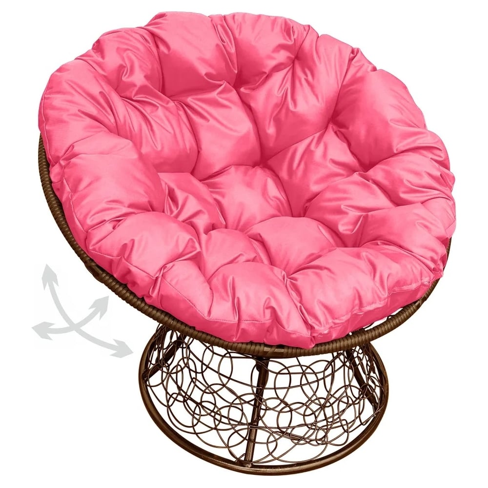 Изображение товара Кресло M-GROUP ПАПАСАН коричневое с розовой подушкой пружинка