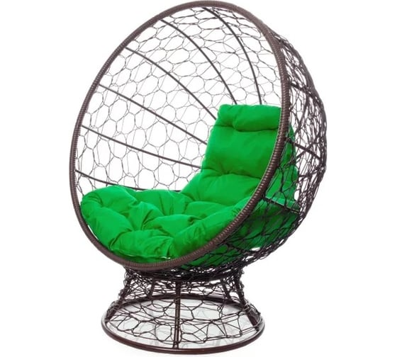 Изображение товара Кресло M-GROUP КОКОС на подставке с ротангом коричневое, зелёная подушка 11590204
