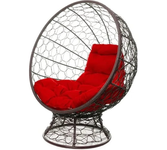 Изображение товара Кресло M-GROUP КОКОС на подставке с ротангом коричневое, красная подушка 11590206