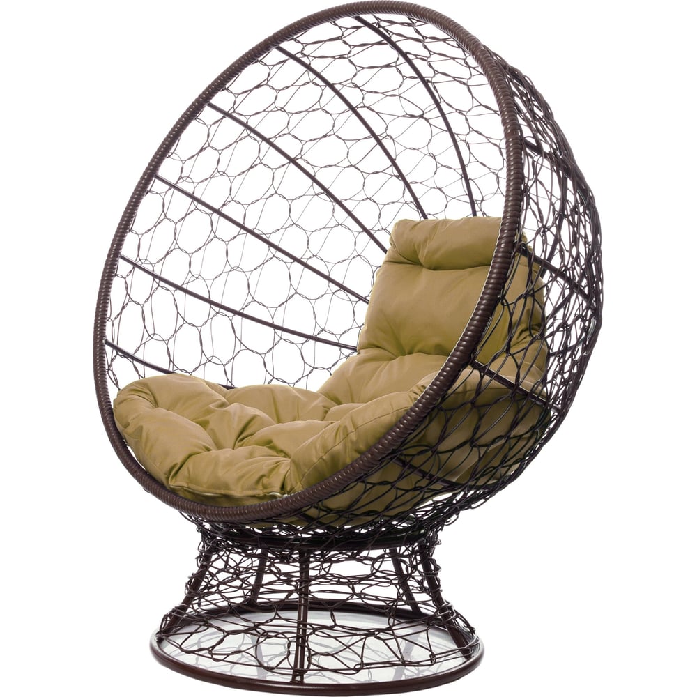 Изображение товара Кресло М-GROUP КОКОС на подставке с ротангом коричневое бежевая подушка