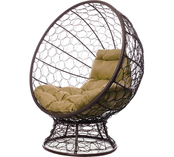 Изображение товара Кресло M-GROUP КОКОС на подставке с ротангом коричневое, бежевая подушка 11590201