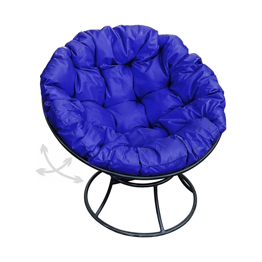 Изображение товара Кресло M-GROUP ПАПАСАН пружинка без ротанга черное с синей подушкой