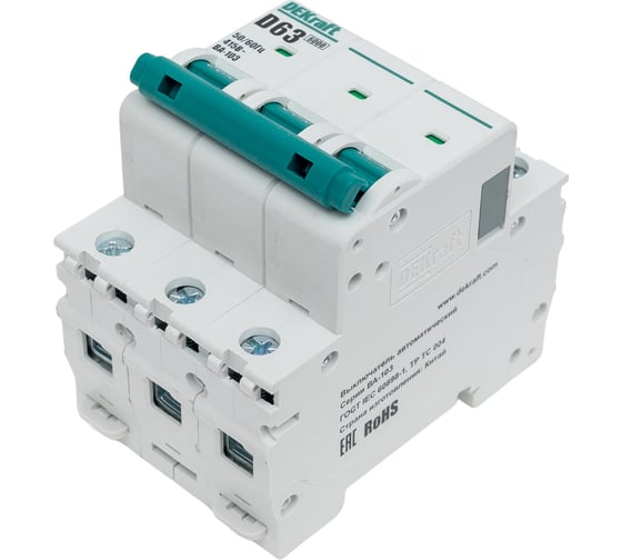 Изображение товара Автоматический выключатель DEKraft 3Р 63А х-ка D ВА-103 6кА 12375DEK