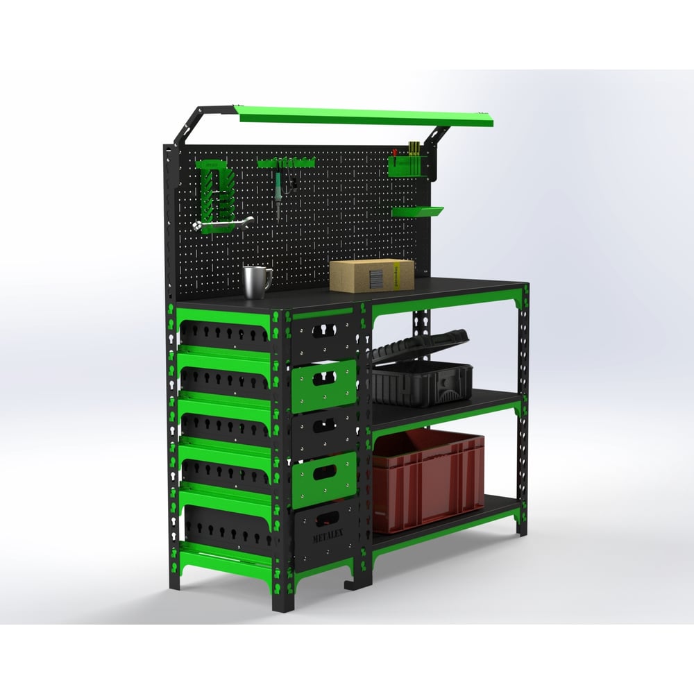 Изображение товара Верстак ООО Металекс серия SUN 950x1000x400 мм с боковой тумбой и освещением