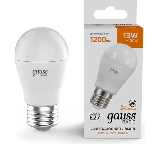 Изображение товара Лампа Gauss  Basic Шар 13W 1200lm 3000K E27 LED 10502132