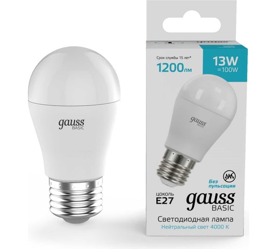 Изображение товара Лампа Gauss Basic Шар 13W 1200lm 4000K E27 LED 10502232