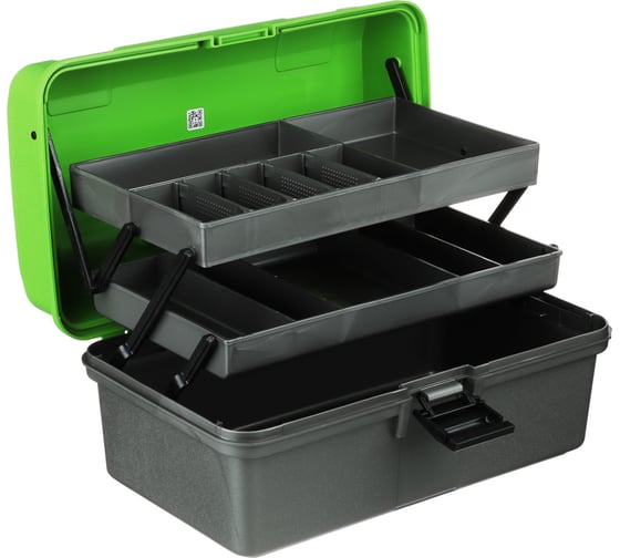 Изображение товара Двухполочный ящик рыболова AZOR FISHING 33x20,5x16см, ударопрочный полипропилен, зеленый 147-028