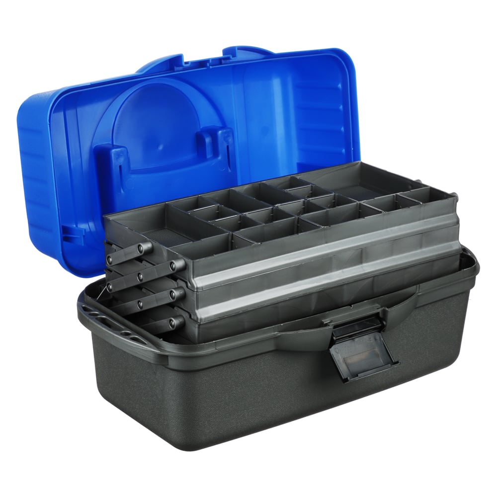 Изображение товара Трехполочный ящик рыболова AZOR FISHING 44x22x24см, ударопрочный полипропилен, синий AZOR 147-029