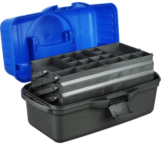 Изображение товара Трехполочный ящик рыболова AZOR FISHING 44x22x24см, ударопрочный полипропилен, синий AZOR 147-029