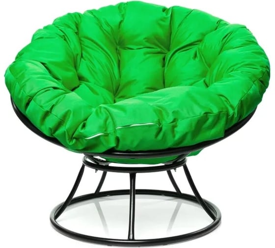 Изображение товара Кресло M-GROUP ПАПАСАН без ротанга чёрное, зелёная подушка 12010404