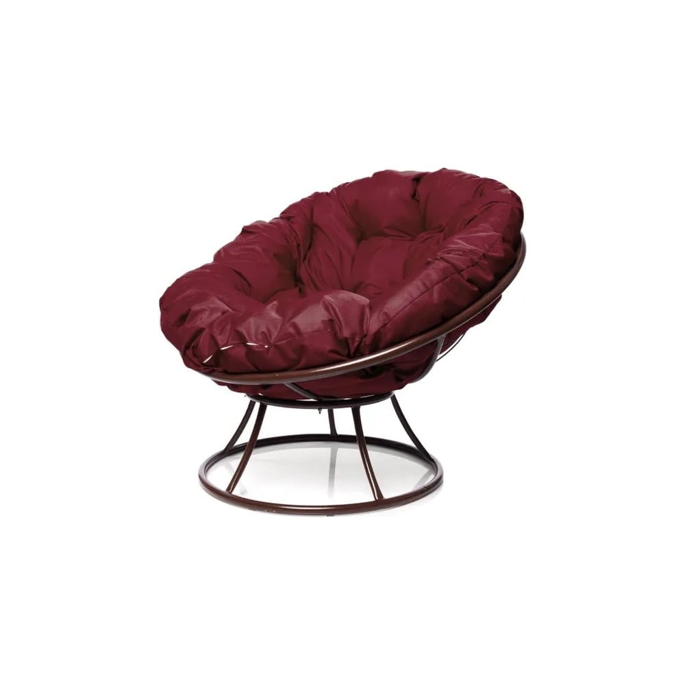 Изображение товара Кресло M-GROUP ПАПАСАН без ротанга коричневое с бордовой подушкой