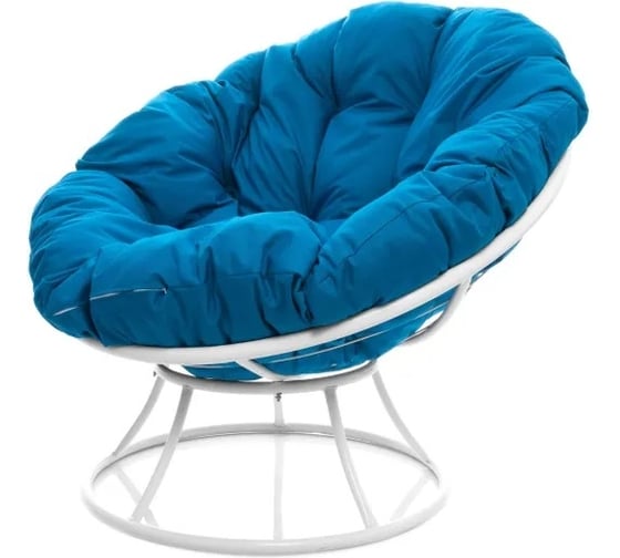 Изображение товара Кресло M-GROUP ПАПАСАН без ротанга белое, голубая подушка 12010103