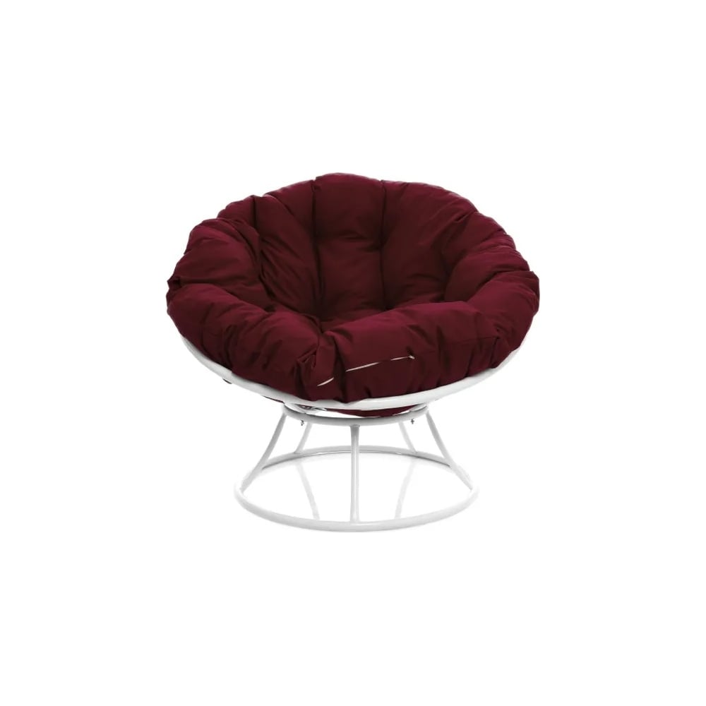 Изображение товара Кресло M-GROUP ПАПАСАН белое с бордовой подушкой стильное и прочное