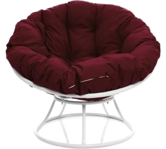 Изображение товара Кресло M-GROUP ПАПАСАН без ротанга белое, бордовая подушка 12010102
