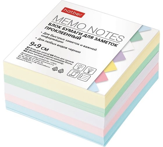 Изображение товара Блок бумаги для заметок Hatber 9x9х4,5 см, 5 цветов, на клею, 18 шт в упаковке 061810