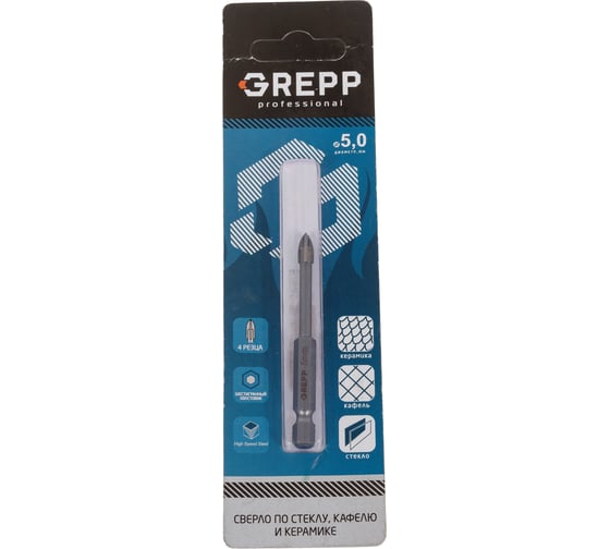 Изображение товара Сверло по кафелю и стеклу копьевидное 5 мм, 4 резца, шестигранный хвостовик GREPP 402-0005
