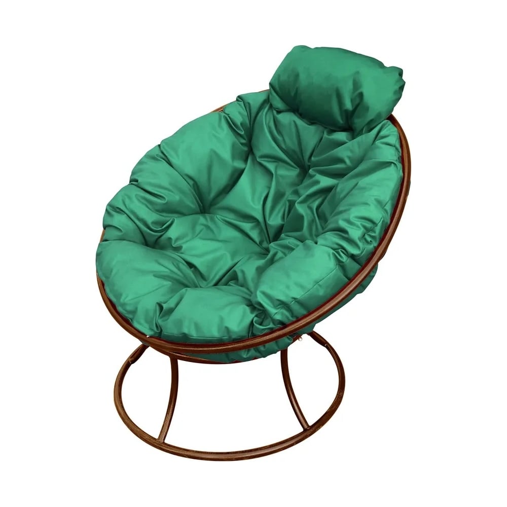 Изображение товара Кресло M-GROUP ПАПАСАН мини без ротанга коричневое с зеленой подушкой