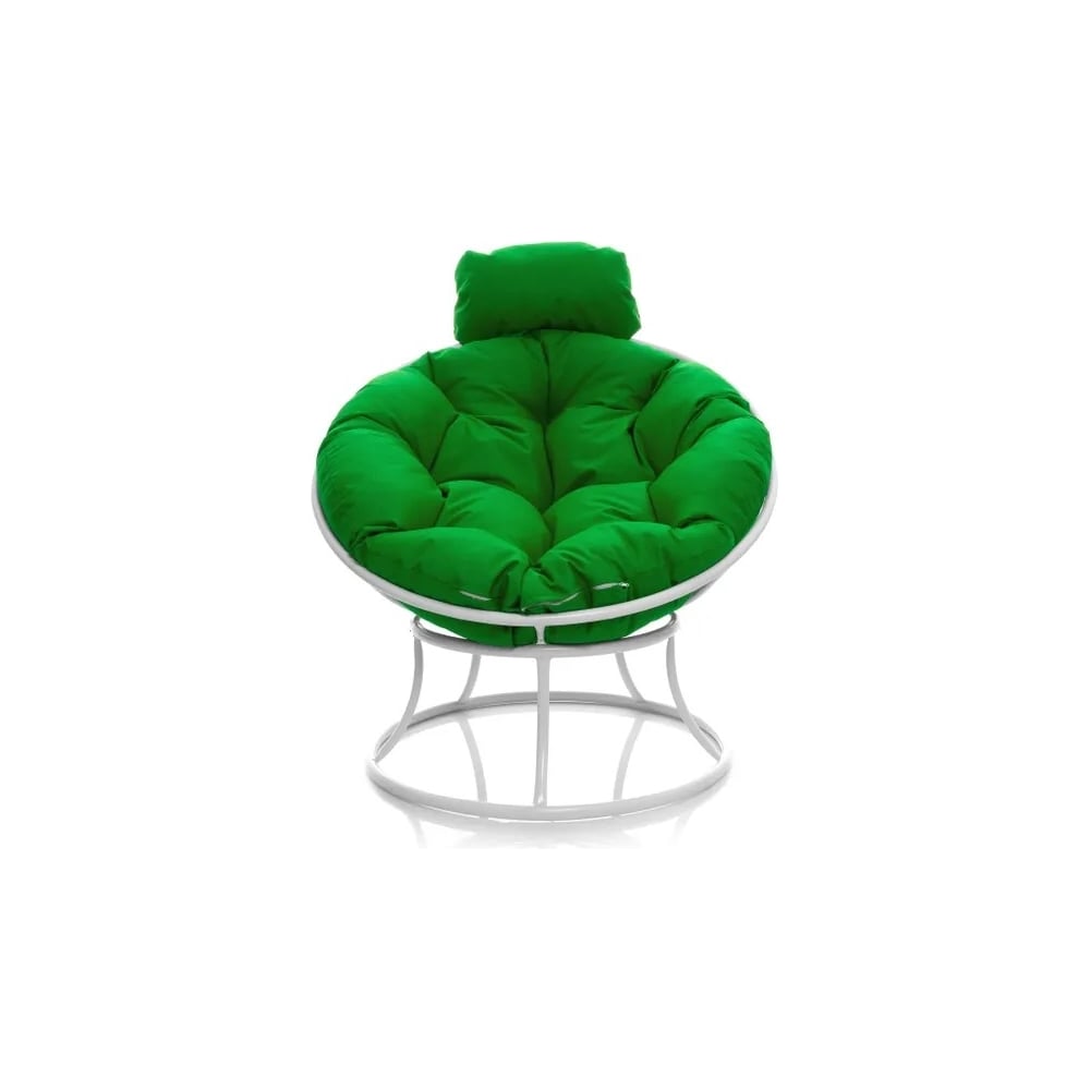 Изображение товара Кресло M-GROUP ПАПАСАН мини без ротанга белое с зеленой подушкой