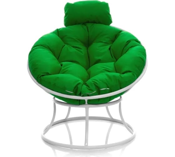 Изображение товара Кресло M-GROUP ПАПАСАН мини без ротанга белое, зелёная подушка 12060104