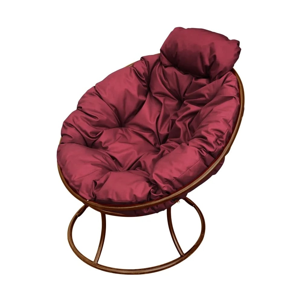 Изображение товара Кресло M-GROUP ПАПАСАН мини без ротанга коричневое с бордовой подушкой