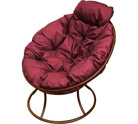 Изображение товара Кресло M-GROUP ПАПАСАН мини без ротанга коричневое, бордовая подушка 12060202