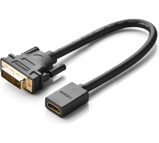 Изображение товара Адаптер Ugreen dvi на hdmi (20118) dvi male to hdmi female, adapter cable, длина 22 см. цвет: черный 20118_
