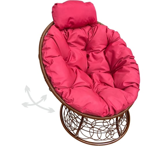 Изображение товара Кресло M-GROUP ПАПАСАН пружинка мини с ротангом коричневое, красная подушка 12090206