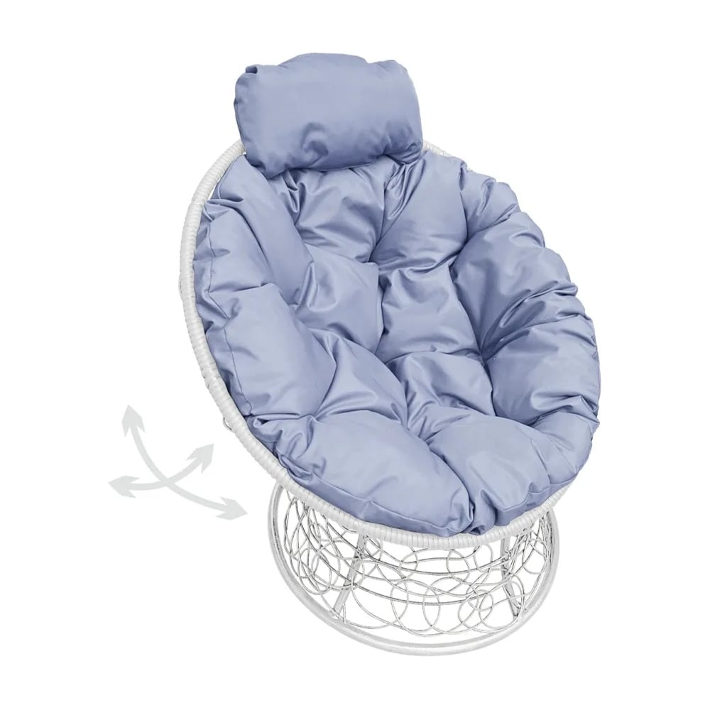 Изображение товара Кресло M-GROUP ПАПАСАН пружинка мини с ротангом белое и серая подушка