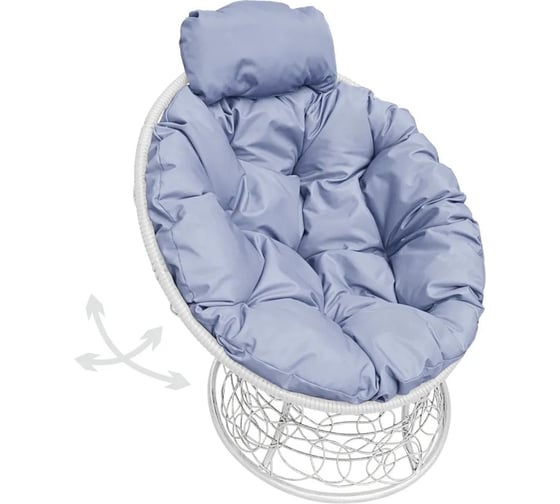 Изображение товара Кресло M-GROUP ПАПАСАН пружинка мини с ротангом белое, серая подушка 12090109