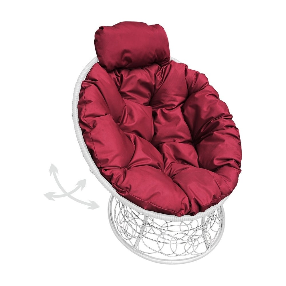 Изображение товара Кресло M-GROUP ПАПАСАН с пружинкой мини и ротангом белое бордовая подушка