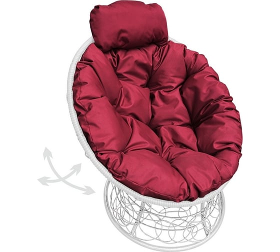 Изображение товара Кресло M-GROUP ПАПАСАН пружинка мини с ротангом белое, бордовая подушка 12090102