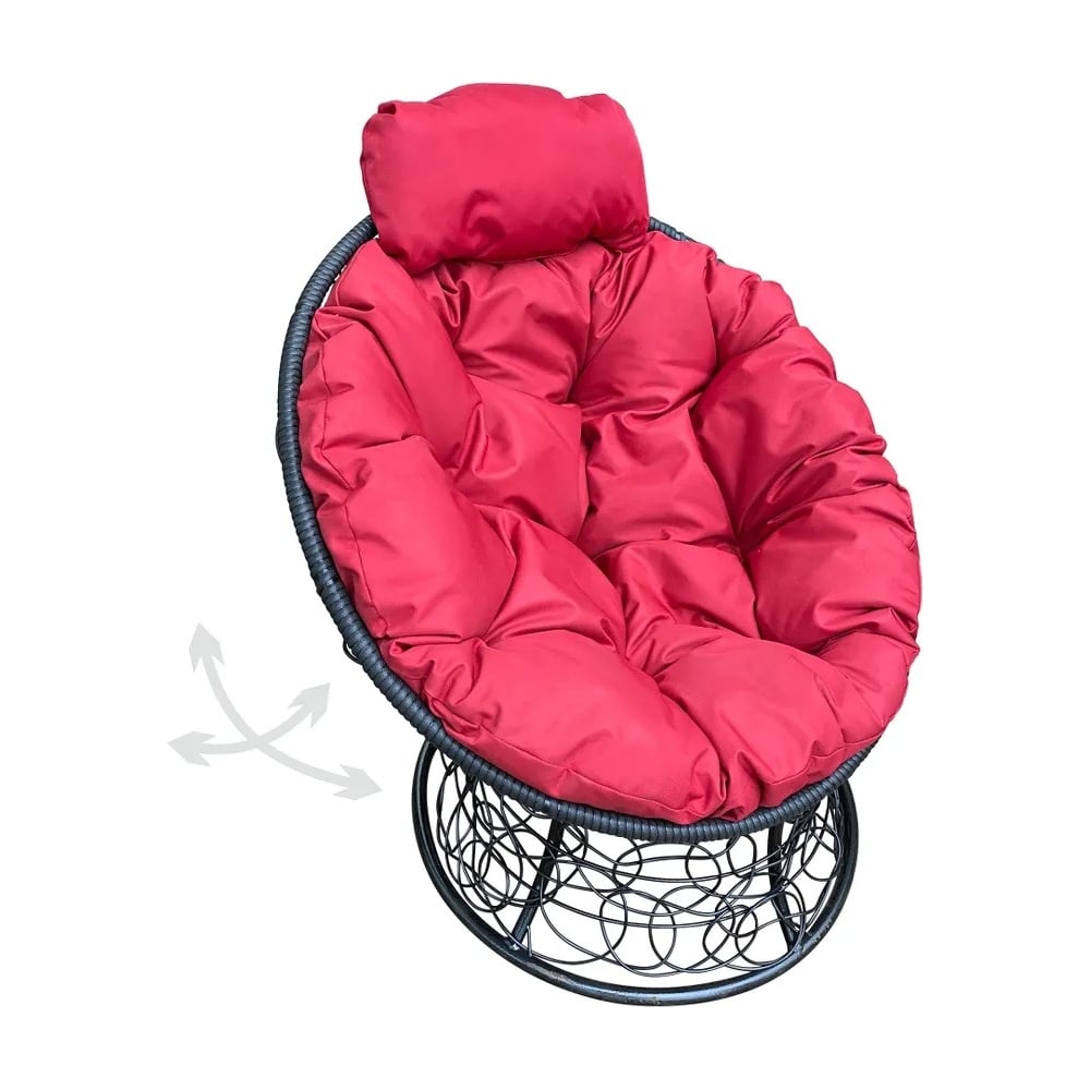 Изображение товара Кресло M-GROUP ПАПАСАН пружинка мини с ротангом черное с подушкой