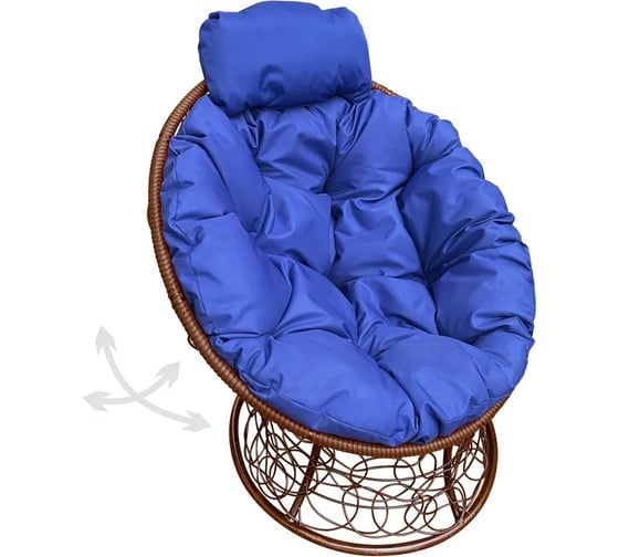 Изображение товара Кресло M-GROUP ПАПАСАН пружинка мини с ротангом коричневое, синяя подушка 12090210