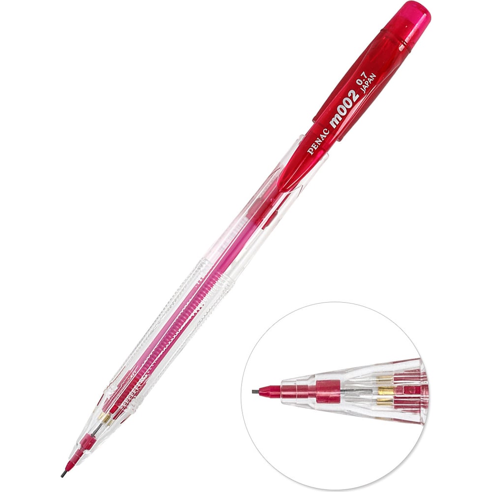 Изображение товара Механический карандаш Penac m002 crystal 0.7 мм HB красный в блистере