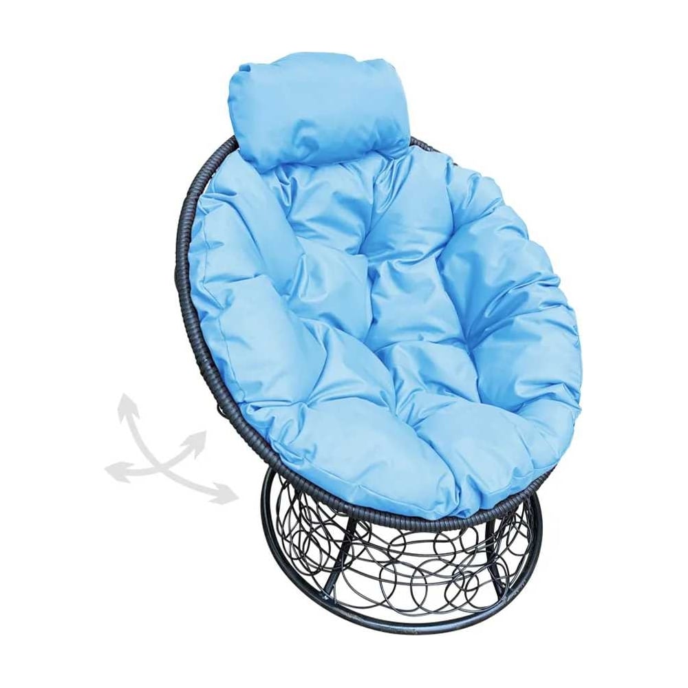 Изображение товара Кресло M-GROUP ПАПАСАН пружинка мини с ротангом черное голубая подушка