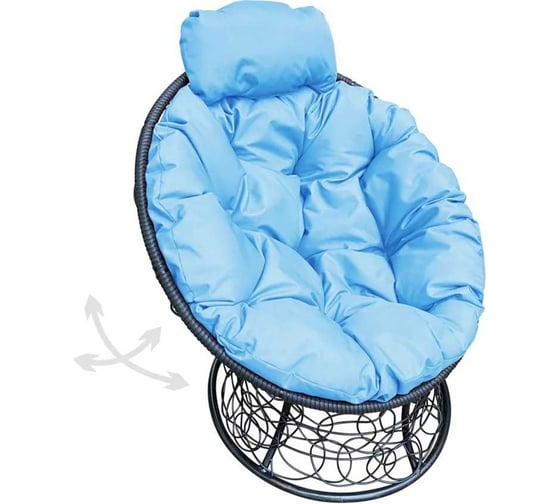 Изображение товара Кресло M-GROUP ПАПАСАН пружинка мини с ротангом чёрное, голубая подушка 12090403