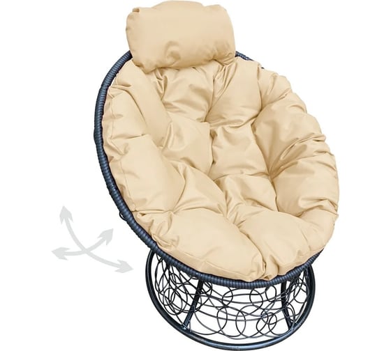 Изображение товара Кресло M-GROUP ПАПАСАН пружинка мини с ротангом чёрное, бежевая подушка 12090401