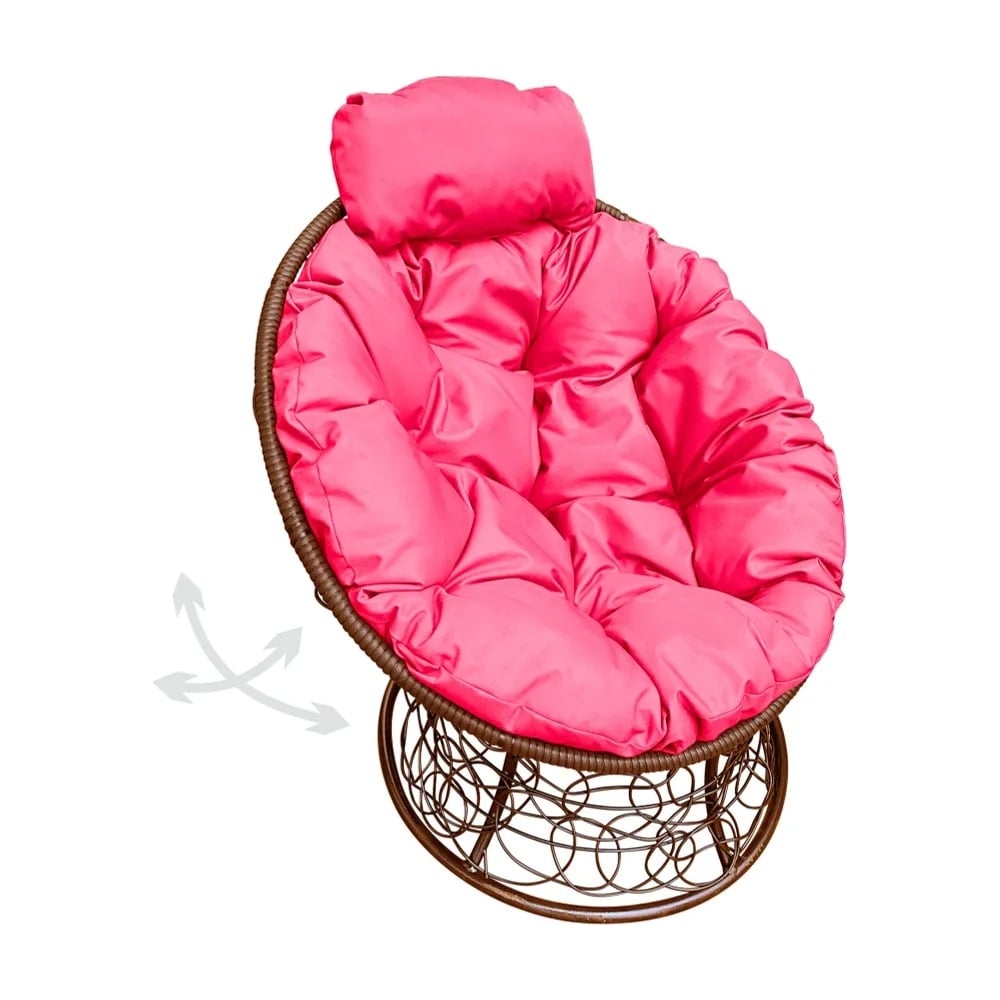 Изображение товара Кресло M-GROUP ПАПАСАН пружинка мини с ротангом коричневое розовая подушка